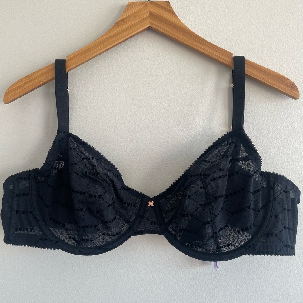 Savage X Fenty Flocked Logo Unlined Demi Bra Size 38DD